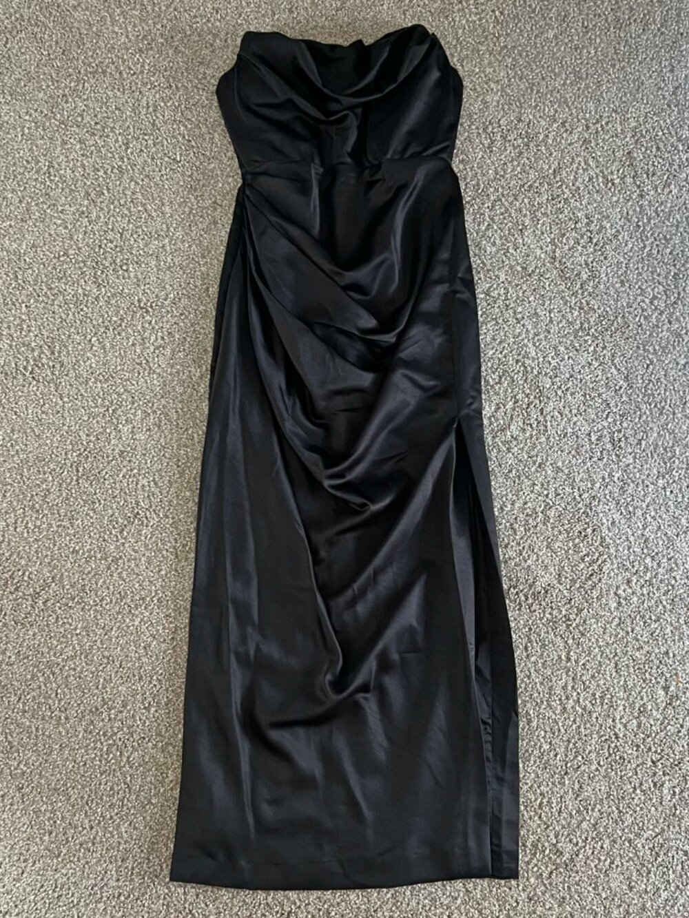 House of CB Adrienne Black Satin Strapless Corset Maxi Dress Formal Sexy Size L - Picture 3 of 10